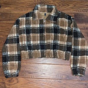 Fall Cropped Cinched Half-Zip Teddy Jacket